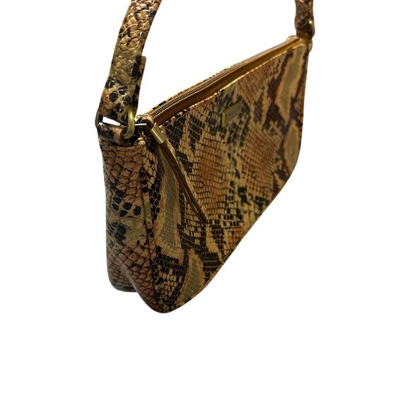 Assots London Leather Tan Snake Print Baguette Shoulder Bag - Picture 3 of 9